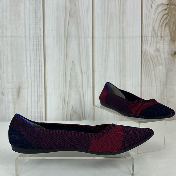Rothy’s Pointer Ballerina Flats Fabric Comfort Slip-On Shoes Blue Red Size 8 - Picture 3 of 14